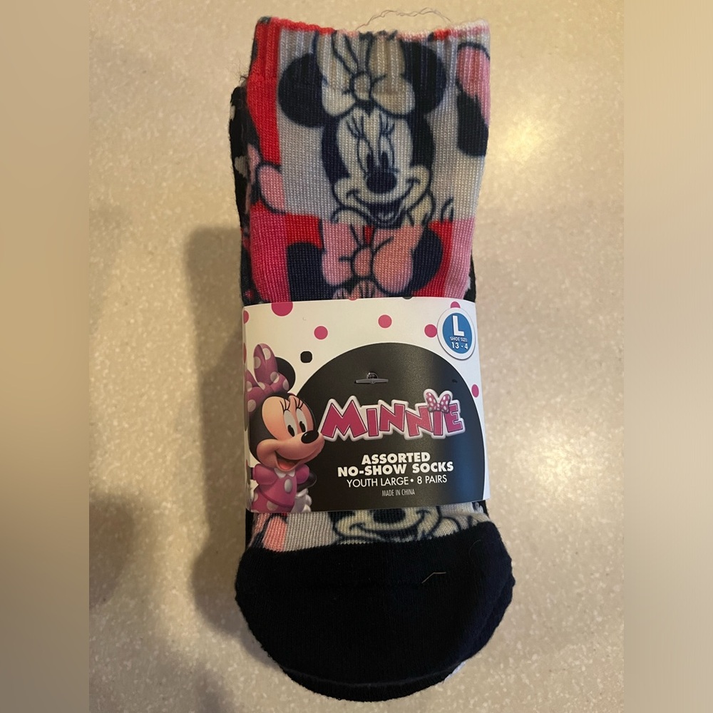 Minnie  low cut socks mix 8 pairs size L 13-4 88% polyester 10%cotton 2%spandex
